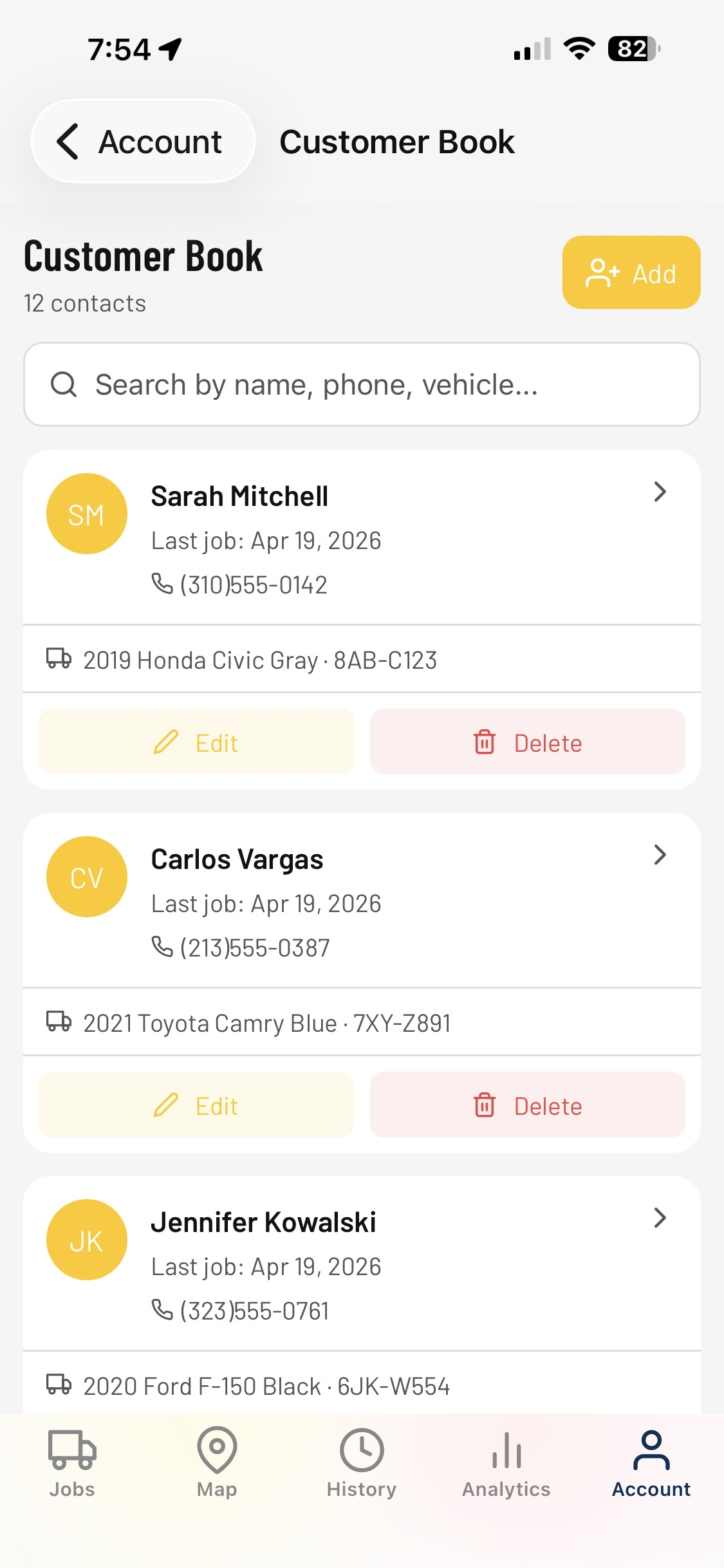 Customers screen